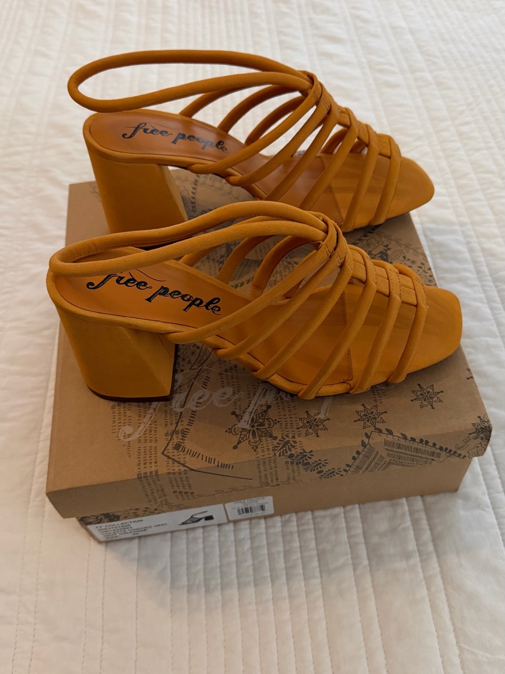 Free People Strappy Mustard Block Heel Sandals